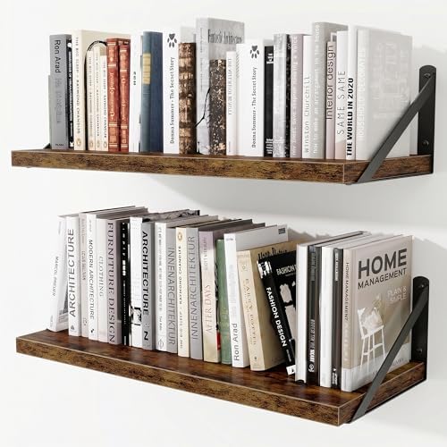 Deep Wall Shelves 24"W x 8"D Engineered Wood Floating Shelves by Venusmiles