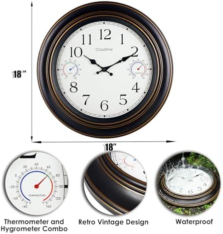 Crosstime 18 Inch Large Outdoor Clock Waterproof - Image 2