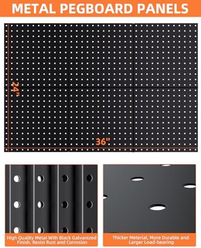 INCLY 6 Pack 12"x12" Heavy Duty Black Metal Pegboard Panels - Image 4