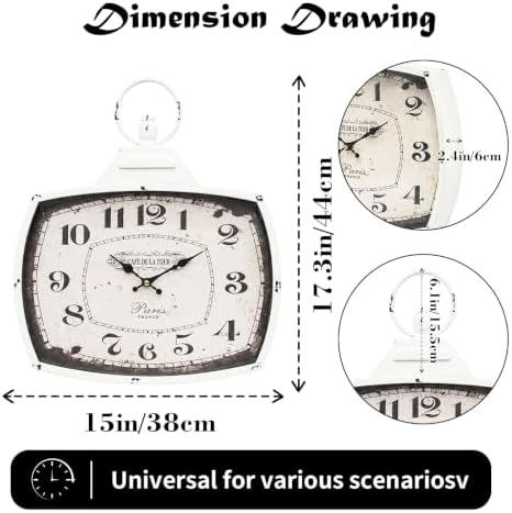 Retro Rectangle Wall Clock, Battery Operated Silent White Farmhouse Wall Clocks - Image 2