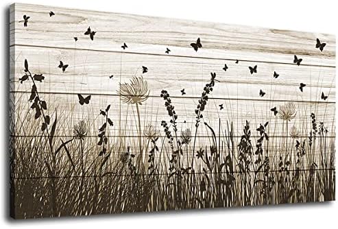 Wildflower Wall Art Autumn Canvas Picture Butterfly Grass Dandelion Artwork by TigeridgeArt