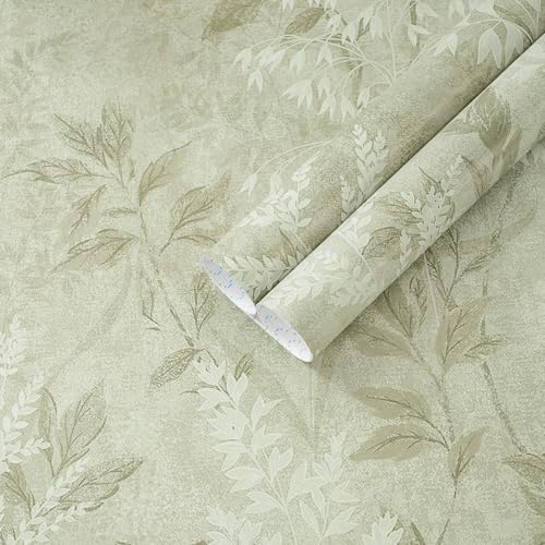 EeeComing Grass Green Vintage Plants Peel and Stick Wallpaper Cottage Self by EeeComing