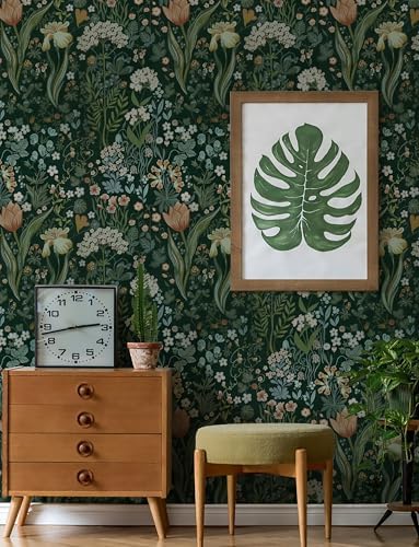 Toduso Peel and Stick Wallpaper Vintage Wall Paper Green Floral Contact Paper - Image 4