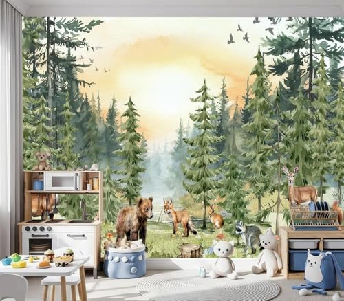 Adorable Watercolor Woodland Animal Friends Nursery Wallpaper - Image 3