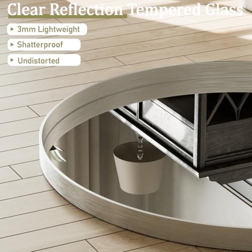 VooBang Round Bathroom Mirror, 32 inch Silver Gorgeous Deep Frame Modern Wall - Image 3