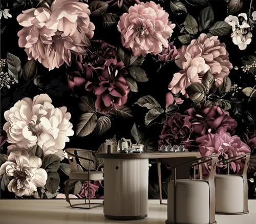 Luxurious Moody Dark Romantic Peony Floral Pattern Wallpaper by Unknown