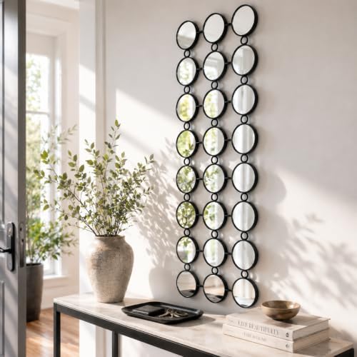 Black Multi Mirror Wall Decor, 24 Mini Mirrors, 40.5 x 14.5 in by VELLQUE