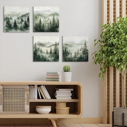 Green Forest Wall Art Nature Foggy Mountains Landscape Pictures - Image 4