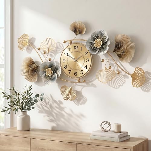 33" 3D Ginkgo Leaf Metal Wall Clock by Axioglo