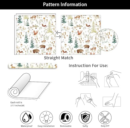 Fairy Animals Forest Deer Cute Owl Rabbits Trees White Peel and Stick Wallpaper - Image 7