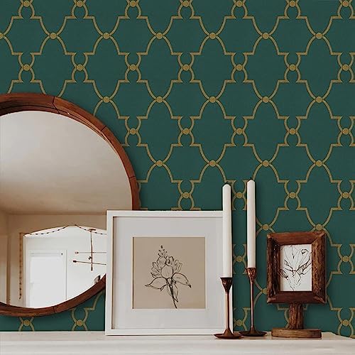 Timeet Modern Wallpaper Peel and Stick Geometric Gold and Green Contact Paper by Timeet