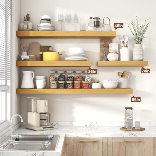 Heimlove Floating Shelves 35.7" W x 10.3" D Oak Set of 2 - Image 5