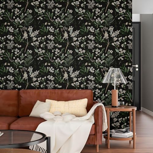 Laatse Vintage Dark Green Floral Leaf Peel and Stick Wallpaper 17.5"x393" - Image 5
