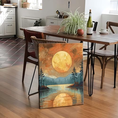 Framed Gold Mountain Forest Sunset Landscape Wall Art Set of 3, Abstract Boho - Image 6