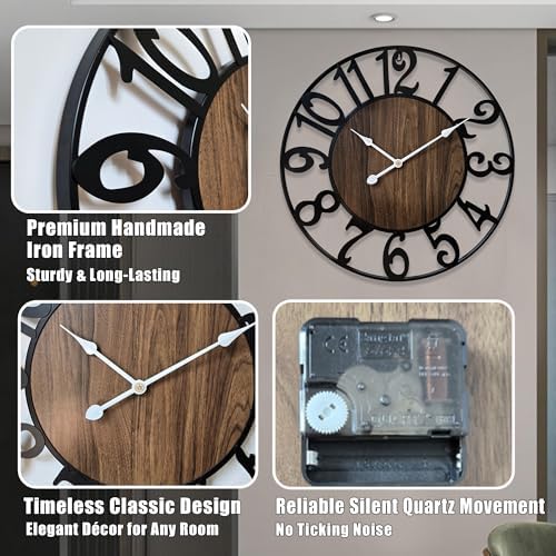 30 Inch Large Wall Clock for Living Room Bedroom Kitchen Mantel Decor, Battery - Image 3