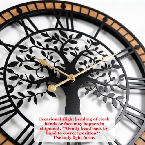 24 Inch Tree of Life Wall Clock, Silent Farmhouse Wood and Metal Decor - Image 2