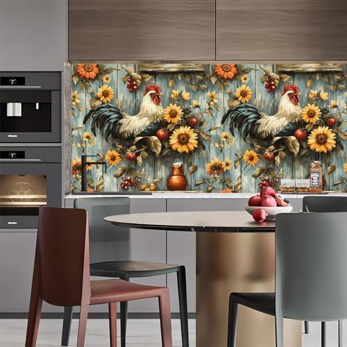 Sunflowers Rooster Wallpaper Peel and Stick 17.3"x236" Non-Woven Fabrics Self - Image 5