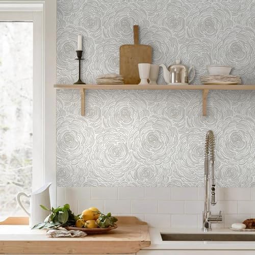 EeeComing Grey Peel and Stick Wallpaper Grey and White Floral Contact Paper - Image 3