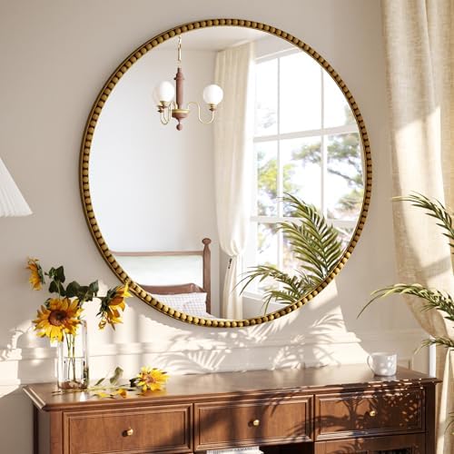 24'' Round Bathroom Mirror, Beaded Circle Decorative Wall Mirror - Image 3