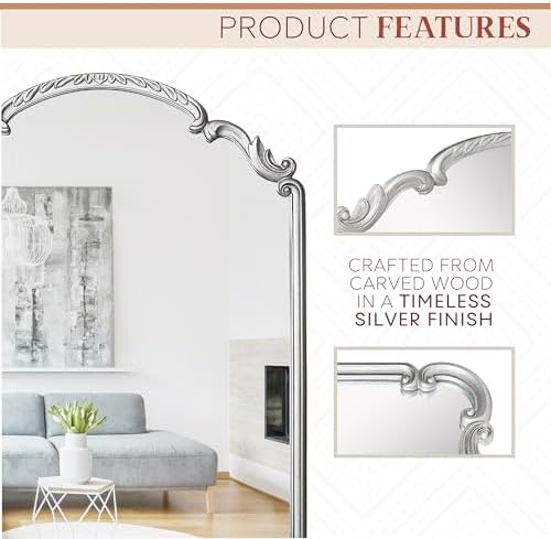 Wylde Iris English Estate Carved Arch Wood Wall Mirror, Mirror - Image 4