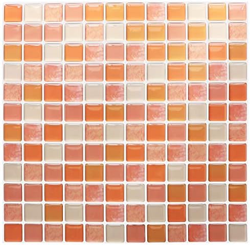 Yoillione 3D Mosaic Tile Sticker Removable Wallpaper Tile Orange, 3D Self by Yoillione