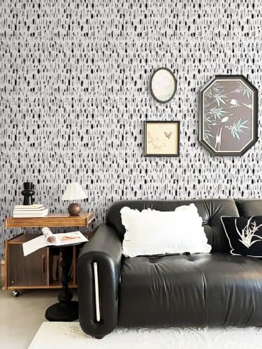 Safiyya Peel and Stick Wallpaper Black and White 17.3in×197in Dots Contact - Image 4