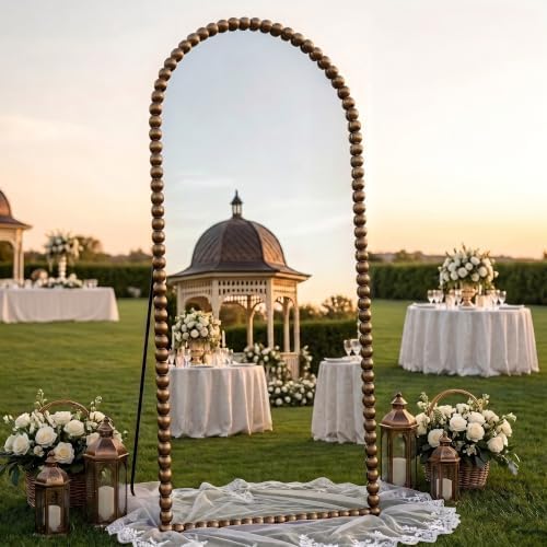 Antok 76" x 34" Arched Full Length Mirror, Antique Beaded Frame Floor Standing - Image 6