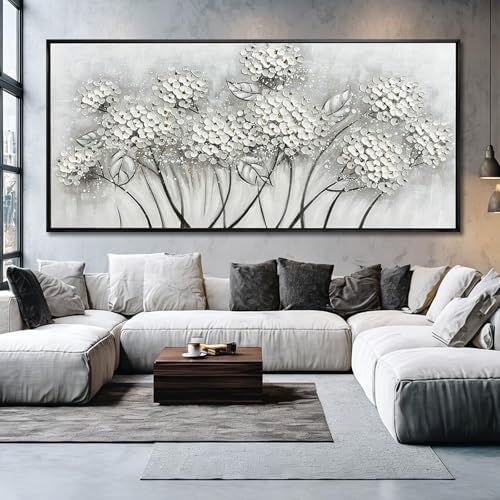 Kureful Grey and White Hand Painted Wall Art Flower Canvas Artwork Contemporary - Image 6