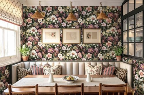 Vintage Peel and Stick Wallpaper Floral Contact Paper Subtle Shimmer Black - Image 6