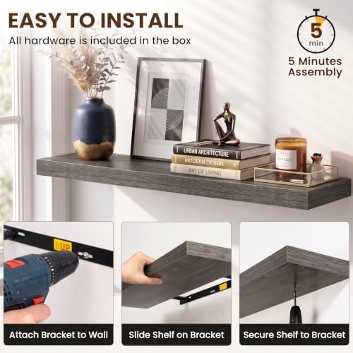 Acovy 72x8in Floating Shelves 2 Pack, Wall Mount Display Shelf - Image 5