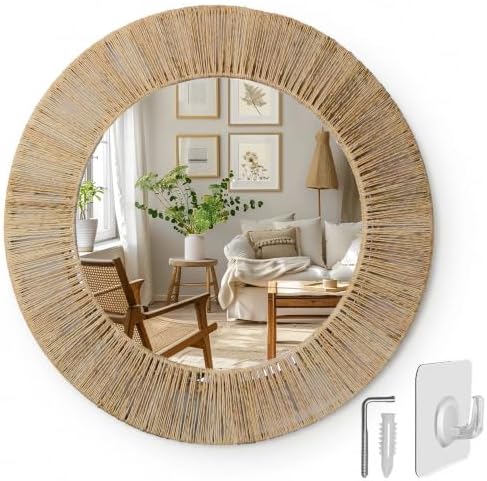 24 Inch Natural Jute Wall Mirror by VINAHAND