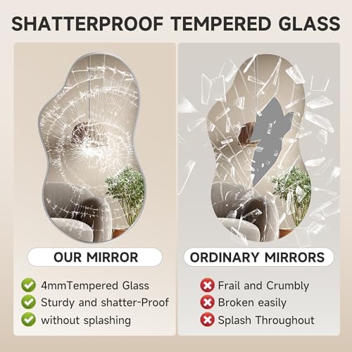 Hasipu 35"x24" Irregular Wall Mirror Silver Asymmetrical Mirror - Image 6