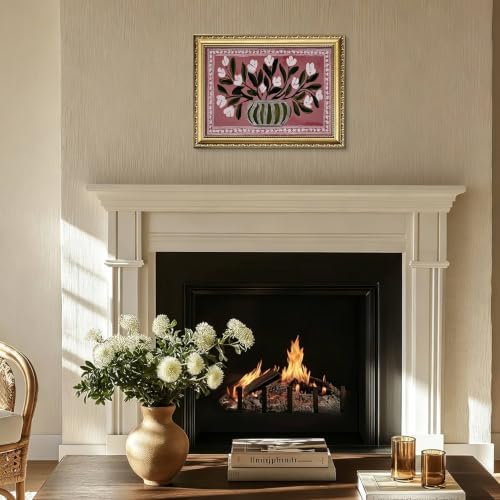 Gold Framed Vintage Floral Wall Art, Retro Vase White Flower Print - Image 7