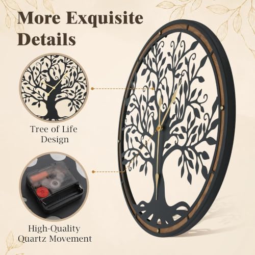 Micasso Large Wall Clocks Decorative: 30 Inch Tree of Life Battery Operated - Image 5