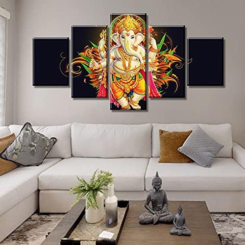 DJSYLIFE Hindu God Wall Art Ganesha Wall Decor Elephant God Canvas Prints - Image 2