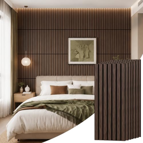 PIWA Acoustic Wood Slat Wall Panels, 10 Pack 23.6"x11.8" Dark Walnut by Piwa