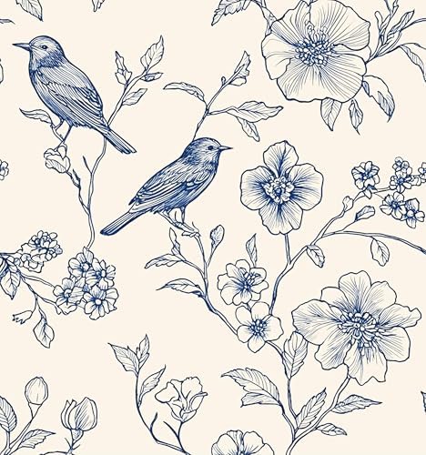 Laatse Floral Bird Vintage Wallpaper Peel and Stick 17.5" x 393" by Laatse