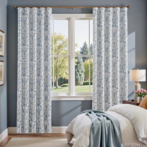 jinchan Blue Floral Blackout Curtains 84 Inch Farmhouse Back Tab 2 Panels - Image 6