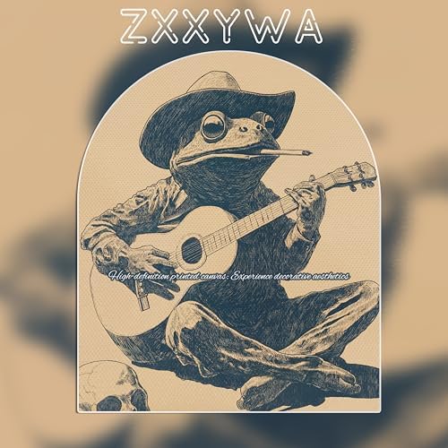 Framed Vintage Frog Cowboy Wall Art, Funny Frog Playing Guitar Canvas Prints - Image 3