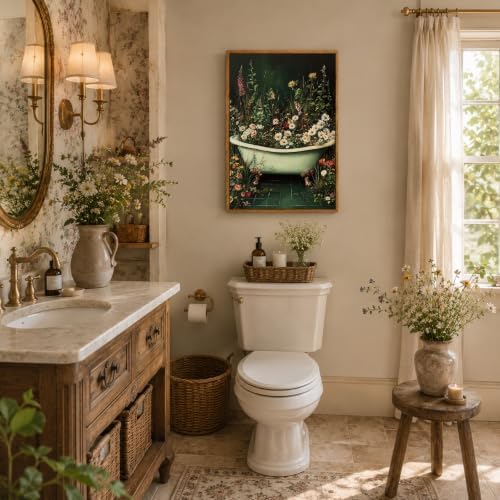AtterrirArt Framed Vintage Bathroom Flower Canvas Wall Art 20 * 30inch - Image 3