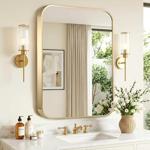 Gold Bathroom Mirror for Over Sink, Modern Decorative Vanity Mirror for Living by Titameg