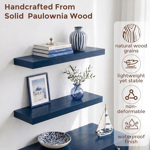 fuqing 20 Inch Floating Shelves, 6.7 Inch Deep Blue Wall Shelves Set of 2 - Image 4