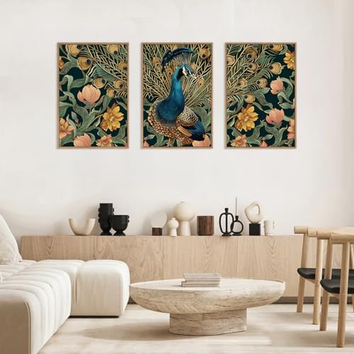 HLNIUC Elegant Peacock Wall Art Canvas, Boho Flower Wall Art, Animal Feather - Image 3