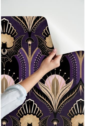 Spoonflower Art Deco Bats Peel and Stick Wallpaper - Image 3