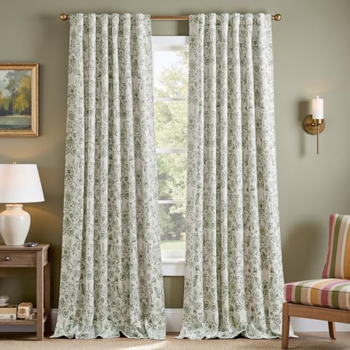 jinchan Green Floral Blackout Curtains 96 Inch Farmhouse Back Tab 2 Panels by JINCHAN