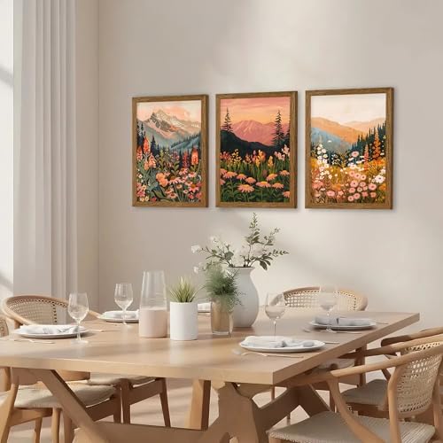 3 Piece Wildflower Mountain Wall Art Colorful Landscape Canvas Art 12x16in - Image 4