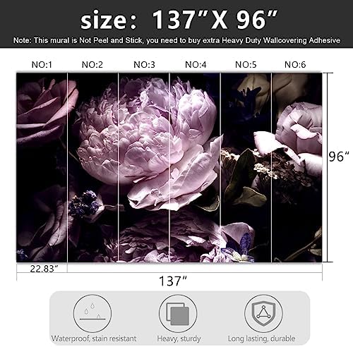 -Black Peony Purple Floral Botanical Fabric Wallpaper Living Room Bedroom - Image 4