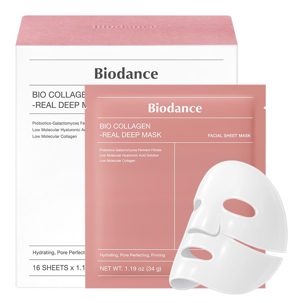 BIODANCE Bio-Collagen Real Deep Mask, Hydrating Overnight Hydrogel Mask, Pore Minimizing, Plumping, Elasticity Improvement, Korean Skincare for stocking stuffers | 1.19oz(34g) x 16ea
