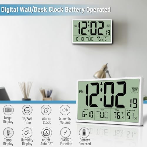 9‘’ Narrow Bezels Battery Operated Digital Wall Clock - Image 2