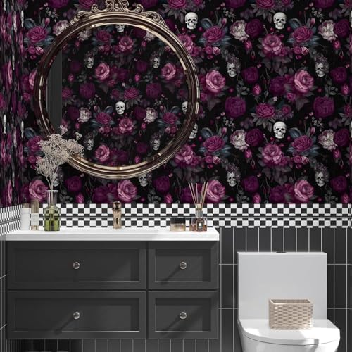 ILHIIOR Black Floral Peel and Stick Wallpaper 17.5 x 787 Inches - Image 3